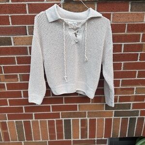 Joie Cream Knit Sweater with Lace-Up Neckline